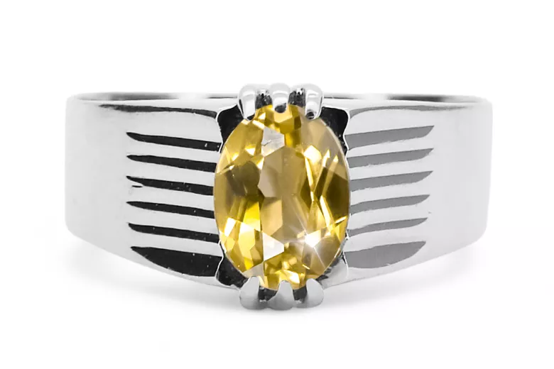 Żółty Perydot 925 Srebro Pierścionek Klasyczny Vintage vrc007s